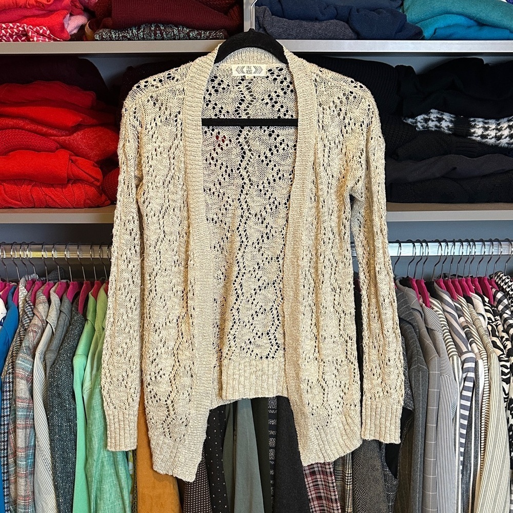 Pink Rose cream long sleeve open front open knit cardigan size XS